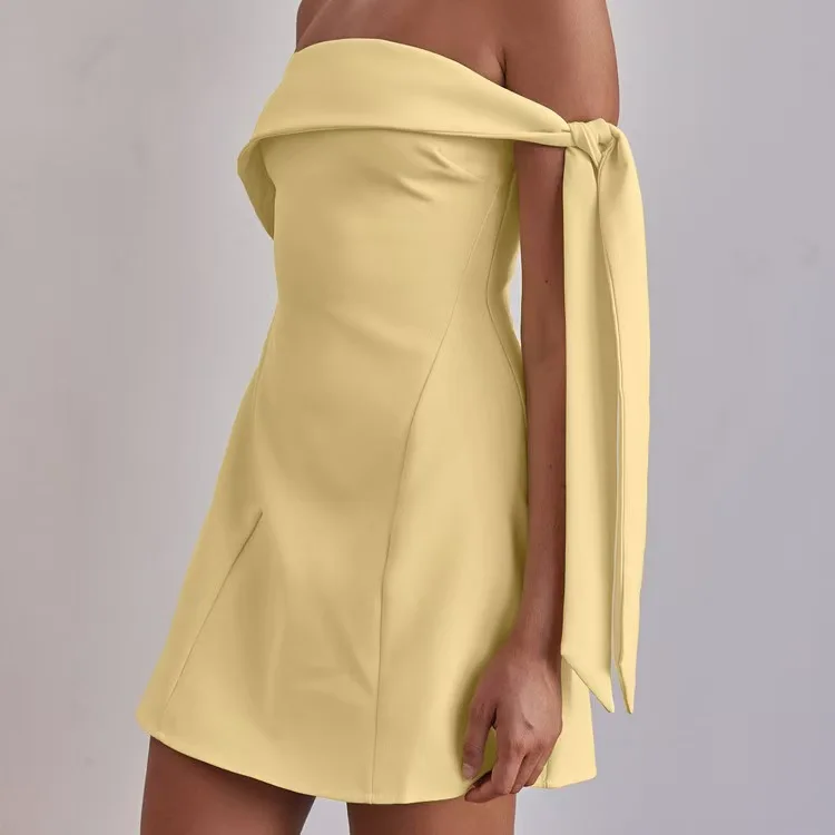 Sexy hors épaule ort Dr Faion taille haute fermeture éclair Sle sans manches robe de couleur Pure pour un usage quotidien Ele et attrayant