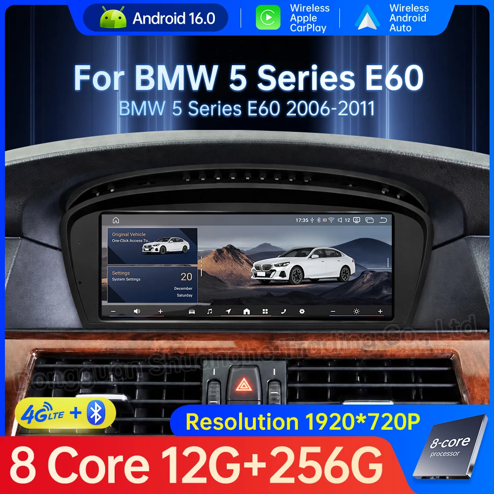 Android 16 For BMW 5 Series E60 2006 - 2011 Car Wireless Auto Carplay BT Stereo Video Player Radio Tools 4G Wifi GPS Navi Tools