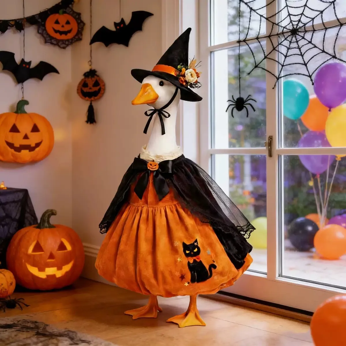 Halloween Porch Goose Outfit 23 Inch Goose Costume Pumpkin Witch Clothes Garden Lawn Goose Decoration Accessories