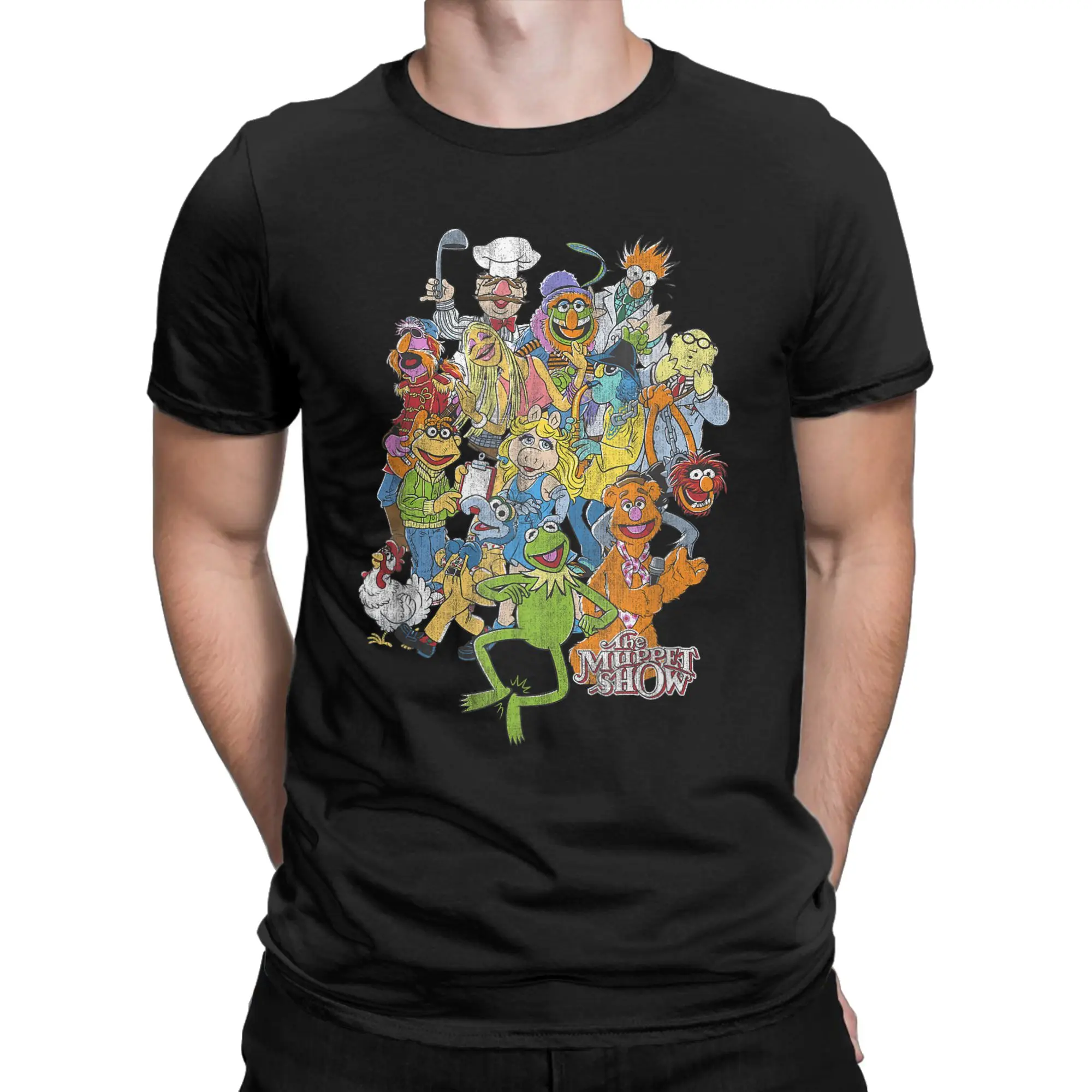 Streetwear T Shirt Beach The Muppets Main Characters Distressed Group Shot  Trendy Cool T-Shirts for Man Short Sleeve Tops