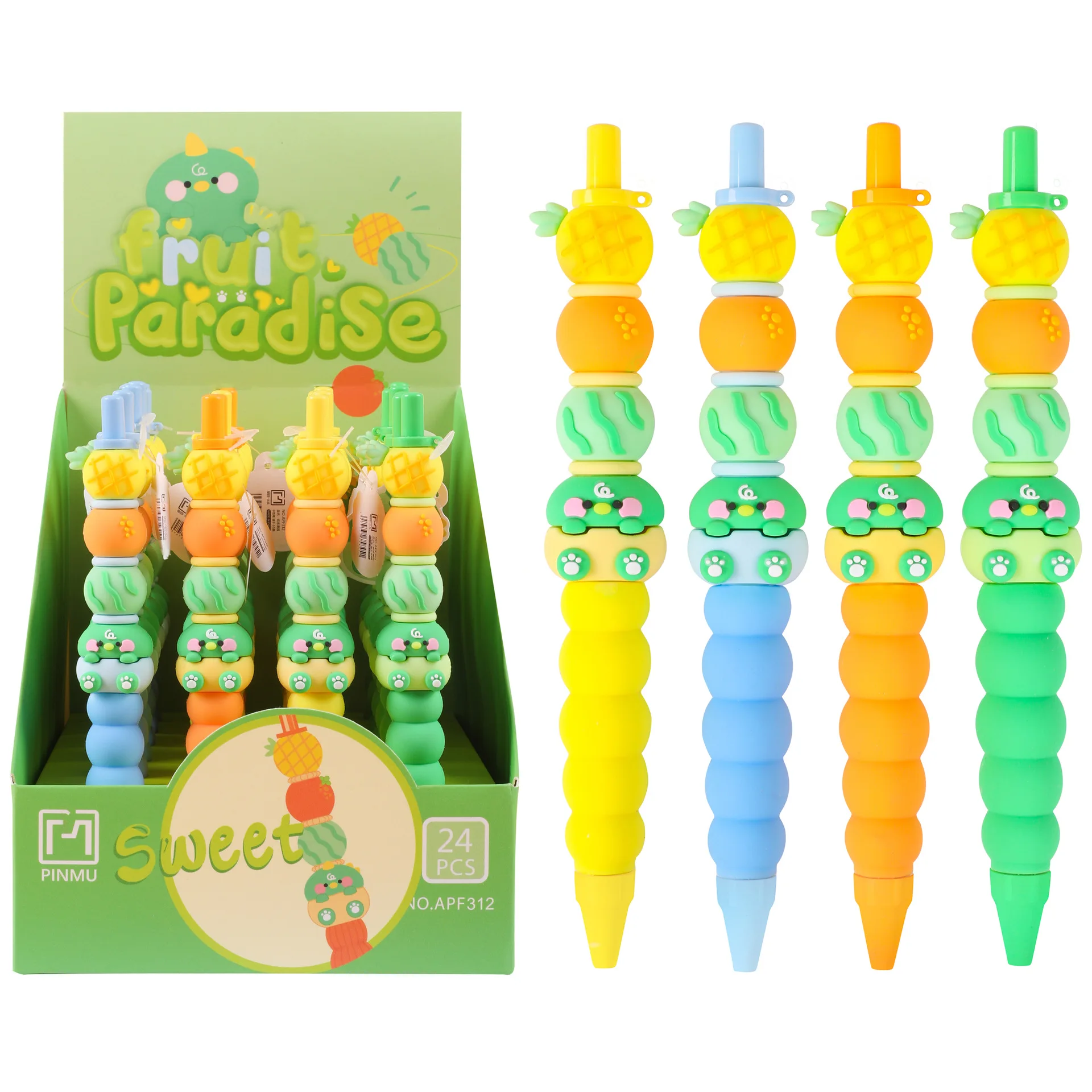 48PCS New Creative Bamboo Fruit Modeling Signature Pen Student Creative Quick Drying Press Neutral Pen Stationery Spot