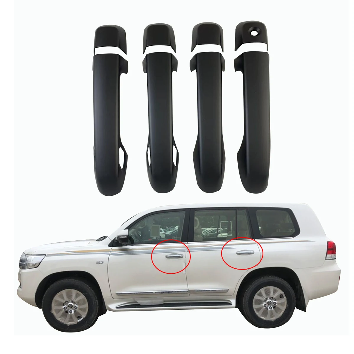 

Car Matte black Door Handle Cover Protector For Toyota Land Cruiser FJ200 LC200 2016 2017 2018 2019 2020 2021 2022 Paste Style