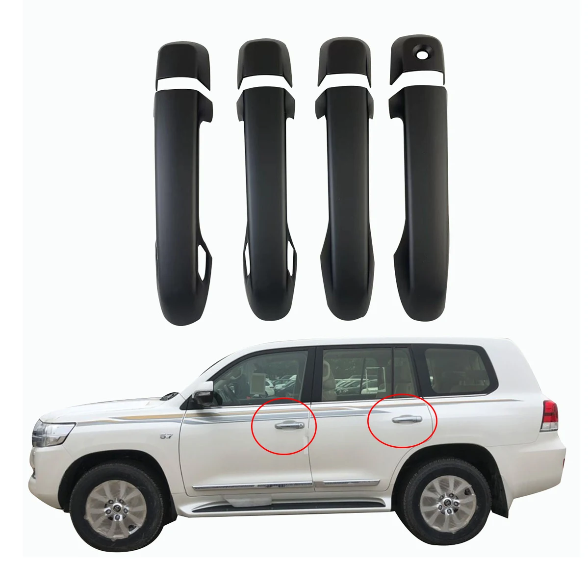 Car Matte black Door Handle Cover Protector For Toyota Land Cruiser FJ200 LC200 2016 2017 2018 2019 2020 2021 2022 Paste Style