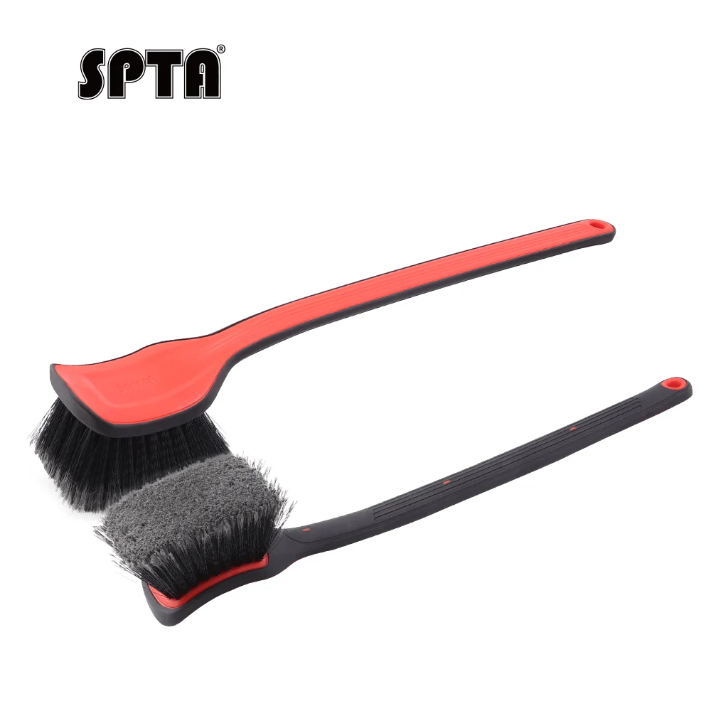 Escova de limpeza para rodas de carro SPTA DF035 preta e laranja, feita com PVC para limpeza de tecidos interiores de carros, cintos e couro.
