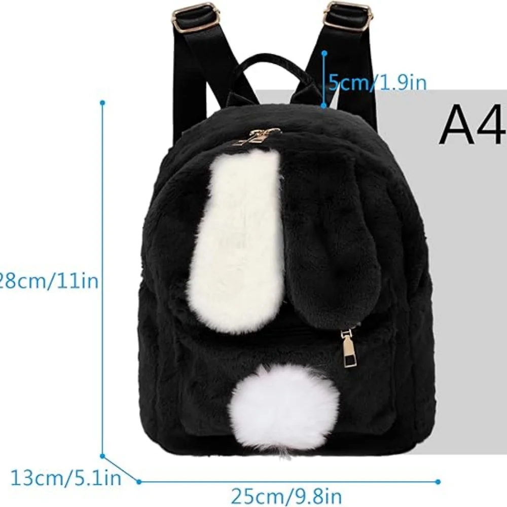 3pcs Mini Backpack For Women Girls Cute Fluffy Plush Rabbit Ears Schoolbag Casual Bookbag Small Bunny Travel Daypacks
