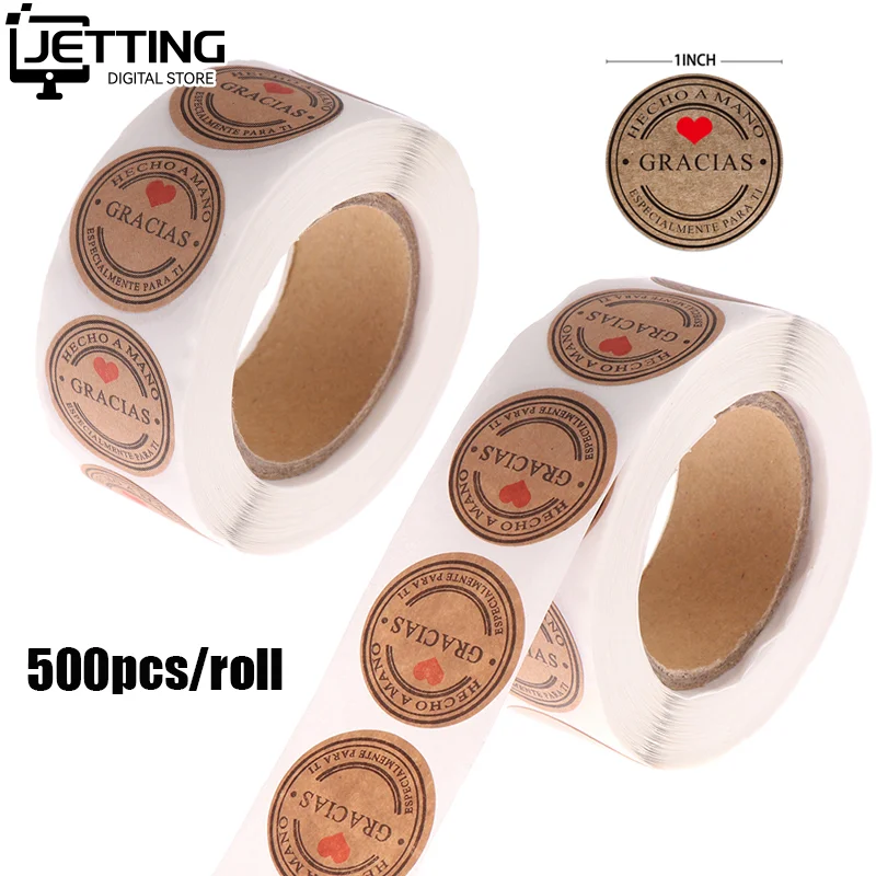 

500 шт. рулон испанской Gracias крафт-наклейка с печатью французская спасибо Fait Main Avec Amour DIY бумажная этикетка клейкая подарочная печать этикетка