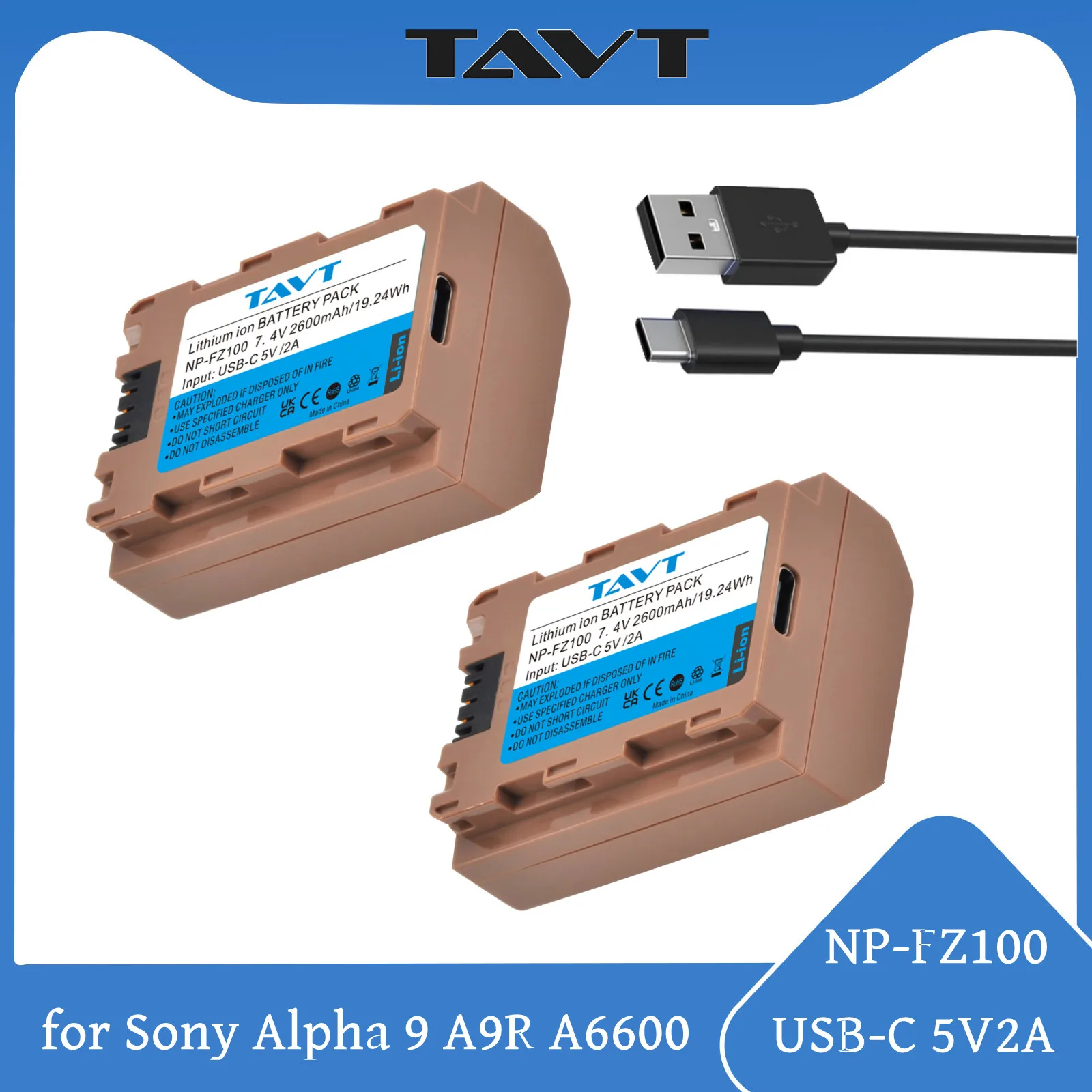 

2600mAh NP-FZ100 NPFZ100 NP FZ100 Battery with Type-C input for Sony ZV-E1 FX3 FX30 A9 A9 II A7R III A7R IV A7S III A7R5