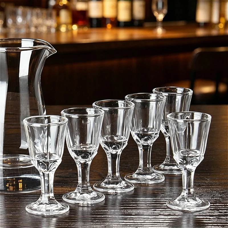 6pcs Mini Wine Cups Set Wine Glass Transparent Tall Foot Shot Glass 10ml Glass Cup Spirits Cup Drinkware Household Cocktail Cup