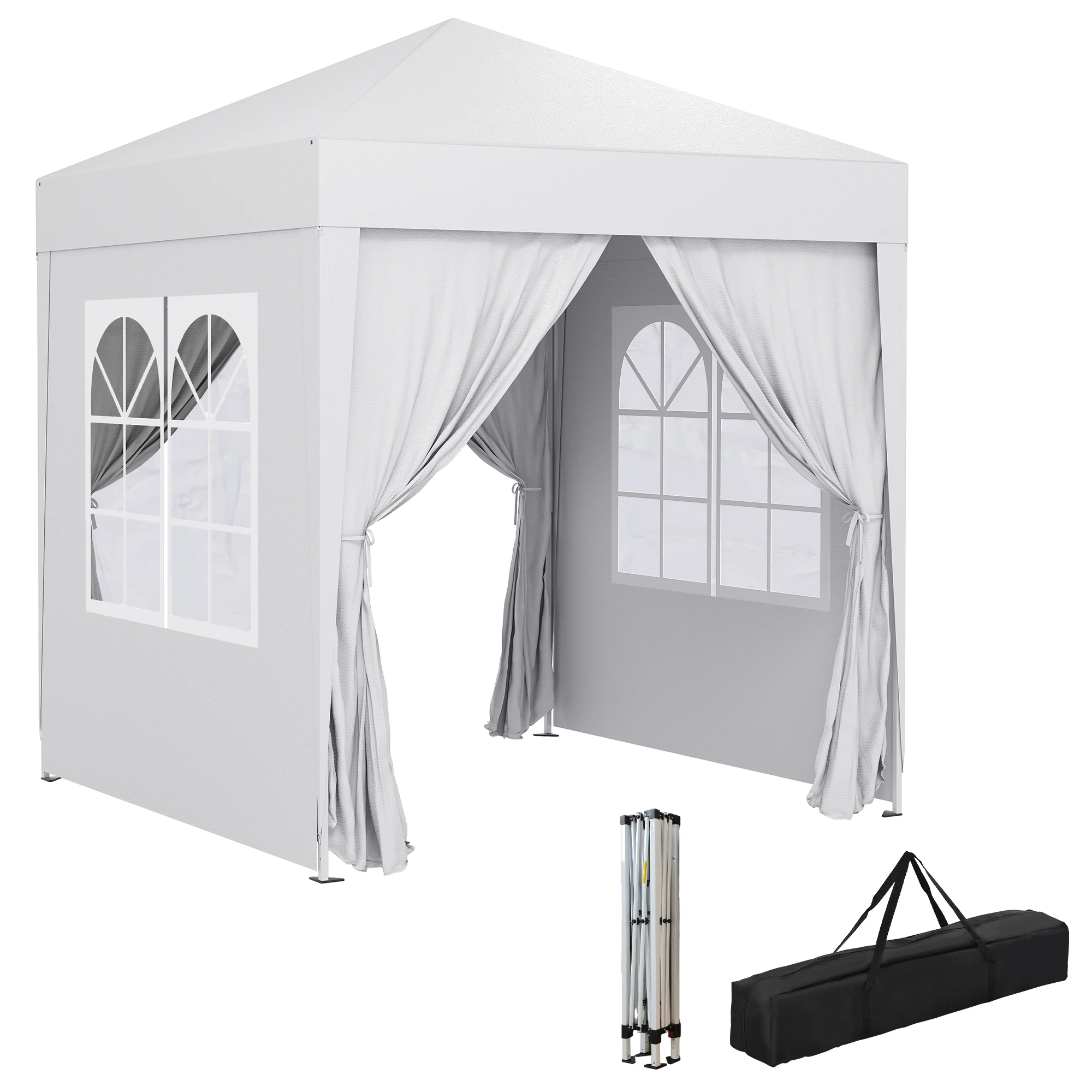 Outsunny Carpa Plegable 2x2m Exterior con 4 Paredes y Bolsa de Transporte Blanco