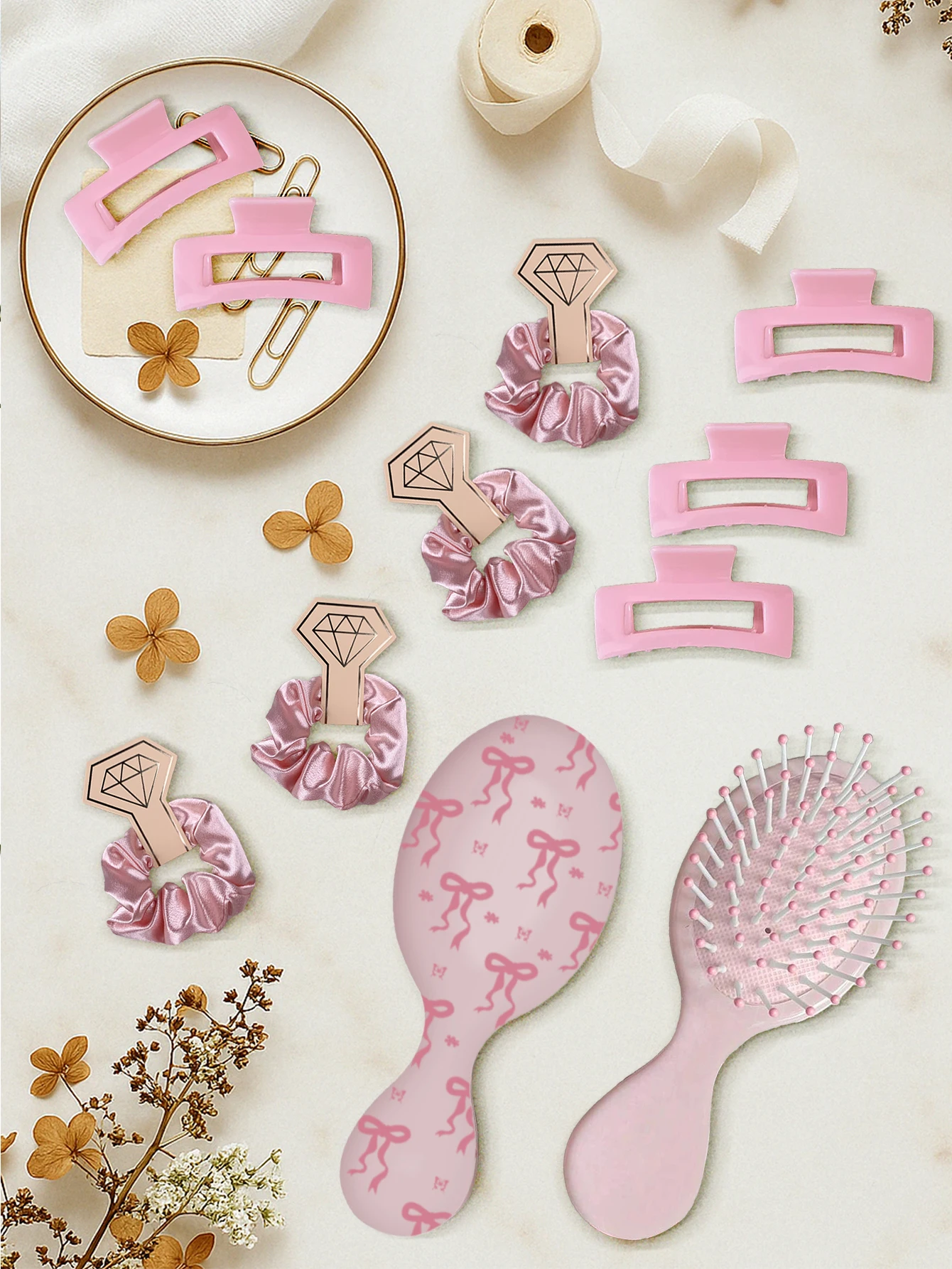 مشط جيب لطيف بنمط القوس - فرشاة شعر صغيرة محمولة مع طباعة فيونكة زهرية #4