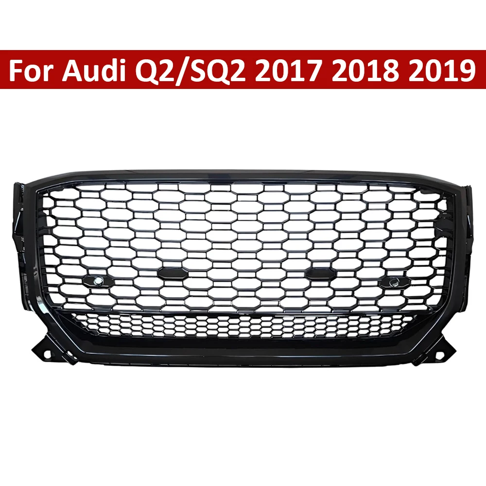 

For Audi Q2/SQ2 2017 2018 2019 Front Sport Hex Mesh Honeycomb Hood Grill Gloss Black For RSQ2 Style