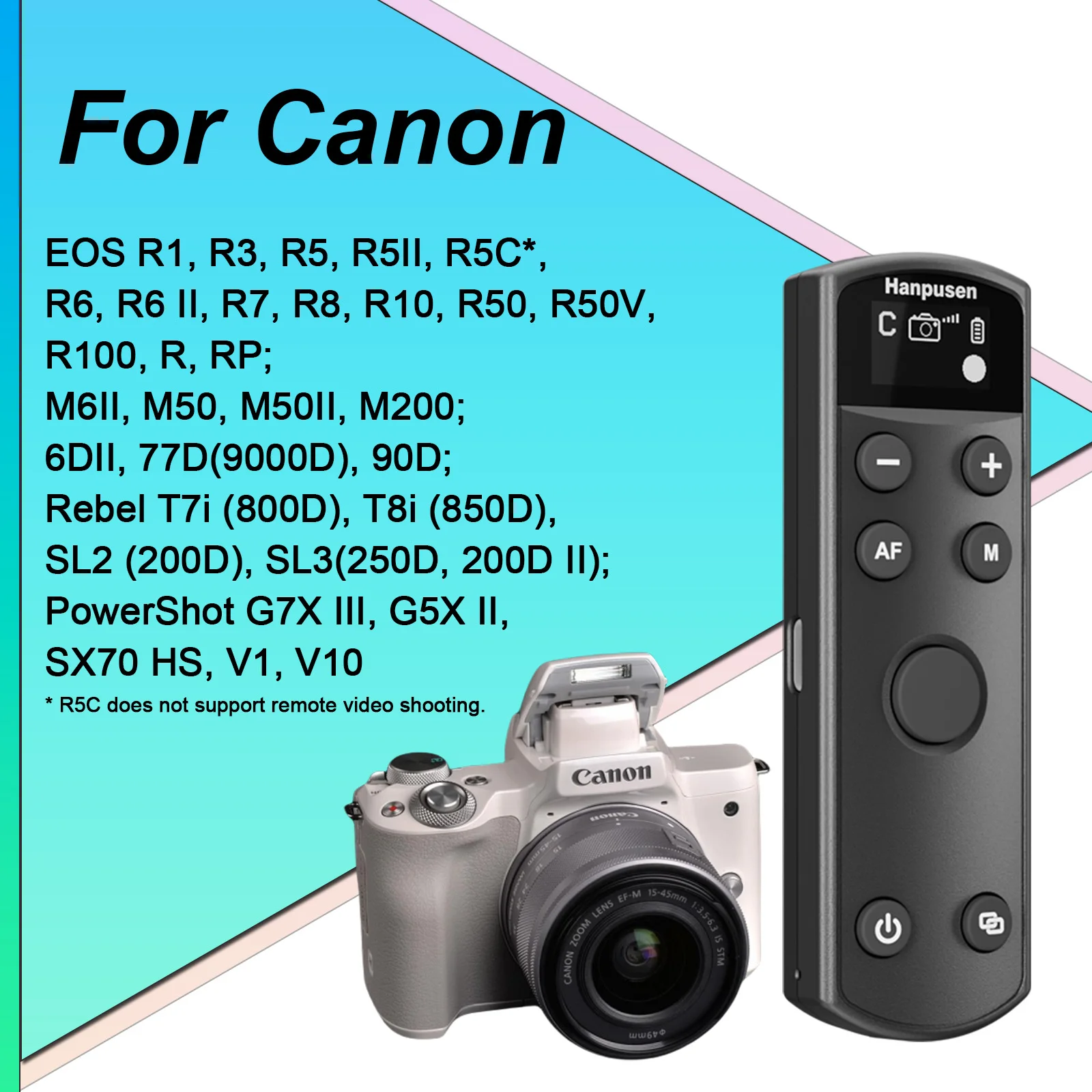 Hanpusen draadloze Bluetooth-afstandsbediening met OLED-display USB-C oplaadbaar voor Canon / Sony / Nikon / Fujifilm-camera's
