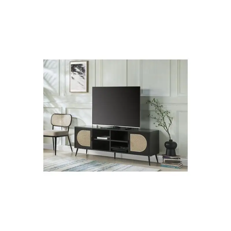 

New Modern Black Finish TV Stand for Living Room Entertainment Center, Stylish Storage Solution for TVs up to 65 Inches,