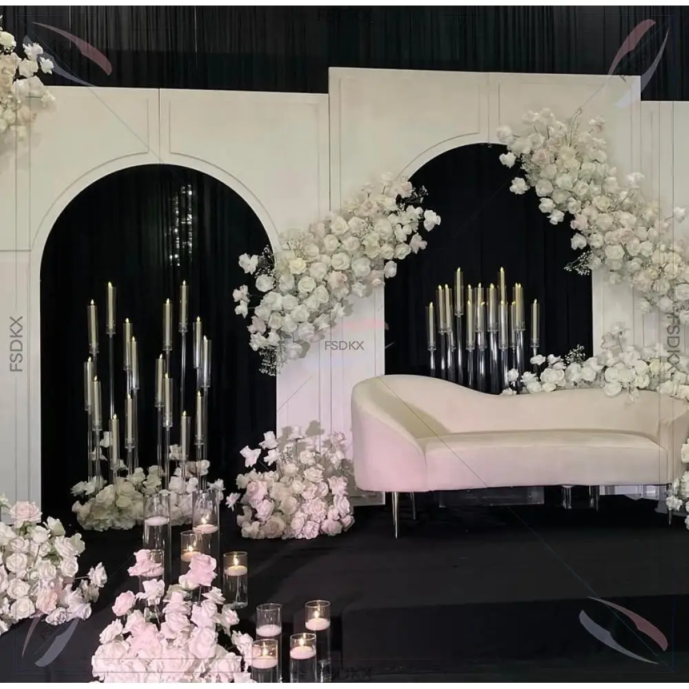 

FSDKX Factory Direct Sale Wedding Backdrop Arch White 3pcs 3D Pvc Arch Backdrop Wall for Events