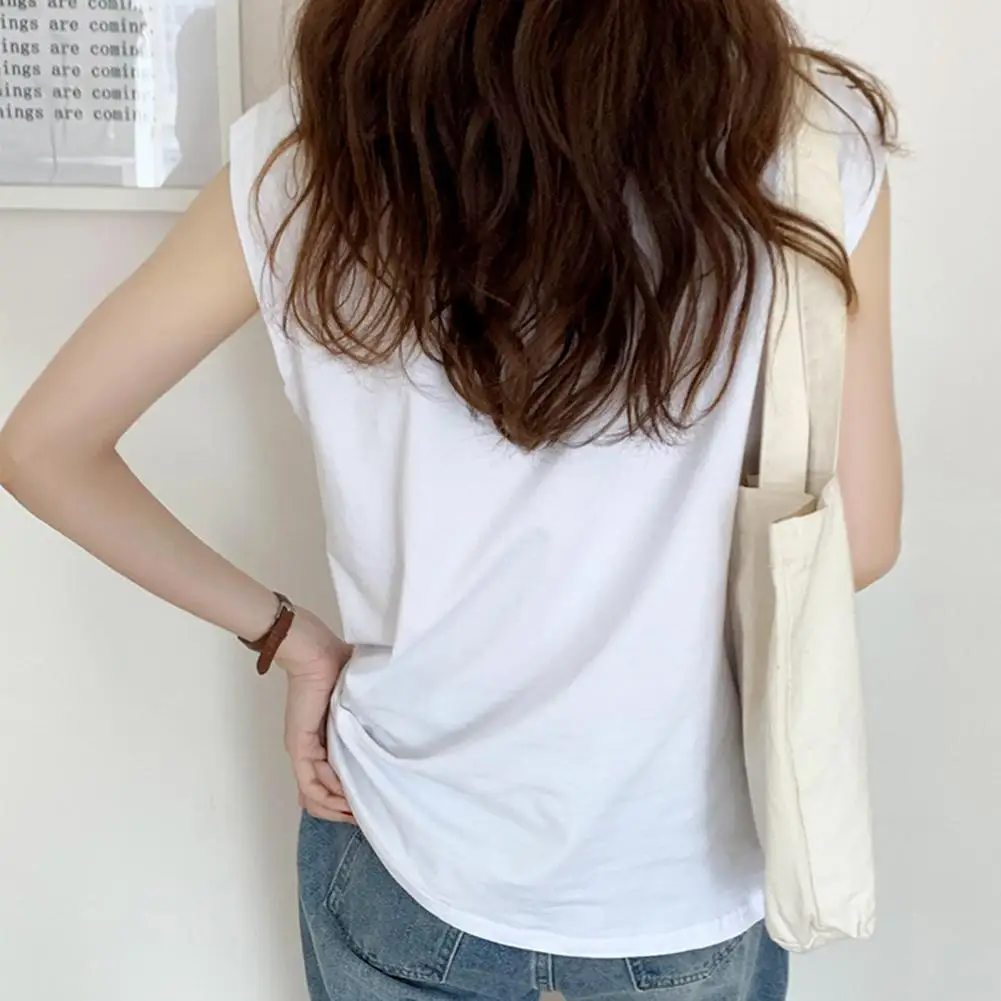 Elegant Women Summer Blouse Shirt Sleeveless Loose Pure Color Round Neck Pullover Simple Style Tank Top Lady Blouse