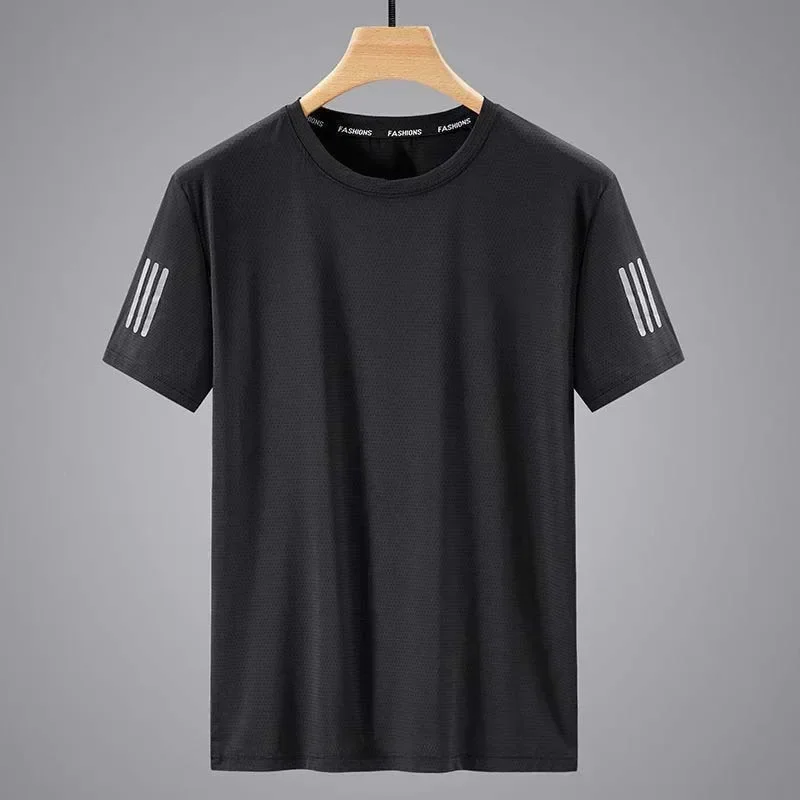 Summer Ice Silk T-shirt Men's Round Neck Quick Drying Short Sleeves Breathable Half Sleeve Top Men's Sport Loose Tee