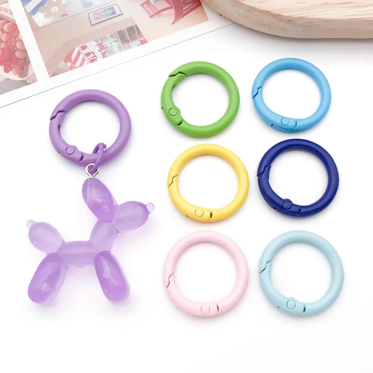 30pcs 24x24mm painted color round spring buckle series hook, suitable for key chain clip DIY jewelry buckle connector. view 4
