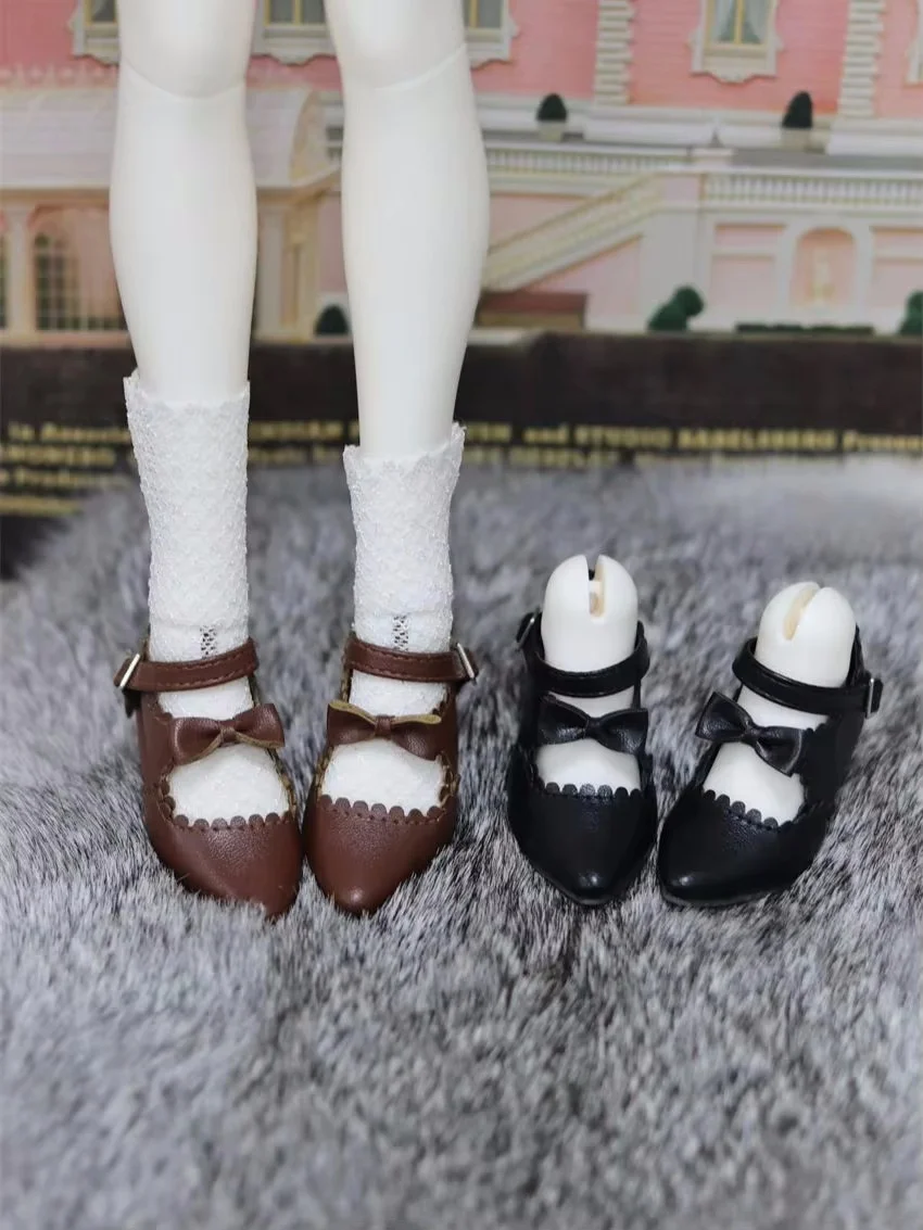 

BJD Doll Shoes Toys Gifts 1/4 Girls Bow Buckle Lace-up Princess Brown Black Pointy Small Leather High Heels bjd Doll Accessories