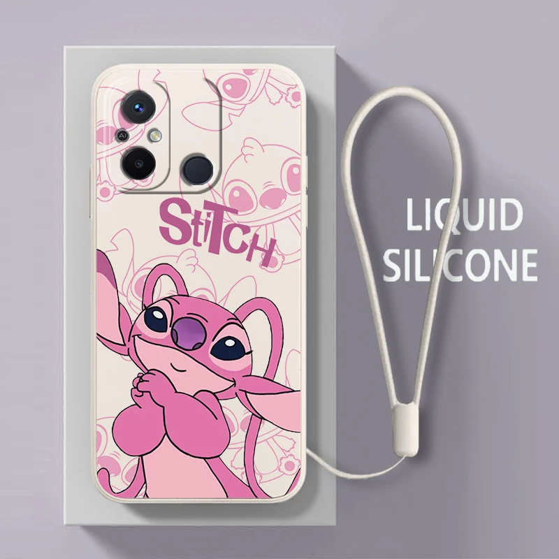 Stitch Lilo Cartoon For Xiaomi Redmi 12C 11 Prime A1 10 10X 9 9A 9T 9AT 8 K50 Gaming Pro 4G 5G Liquid Rope Phone Case Coque Capa