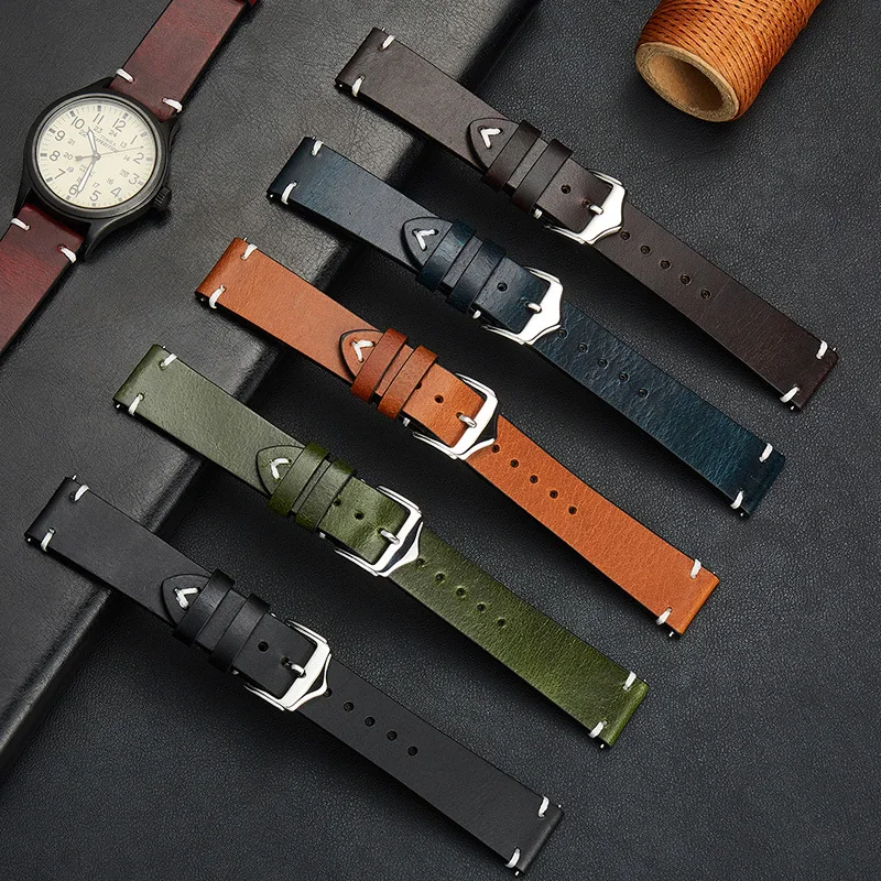 18mm 20mm 22mm Retro Oil Wax Colored Cowhide Strap Smart watch Bracelet Watch Accessories watchbands UTHAI M49