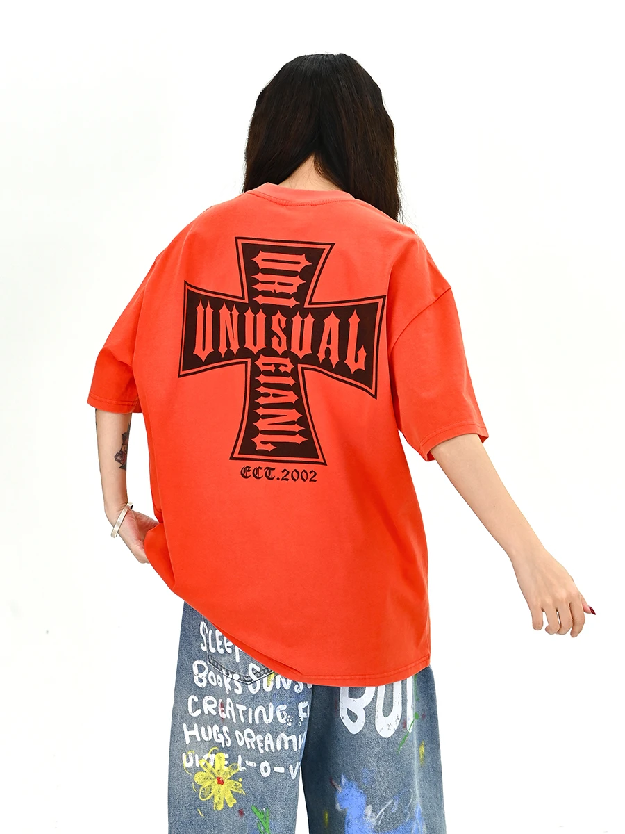 

Summer New Loose Women's ort Sve T-irt Cross Print BF American College Sle Couple Tops Street Sle Regular Fit