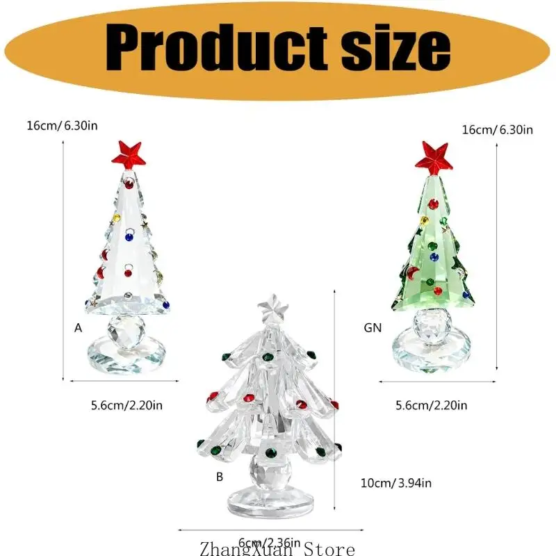 Bunte Kristall-Weihnachtsbaumfigur mit fünfzackigem Stern, facettierter Oberfläche und runder Basis für die Regalpräsentation – Detail 6