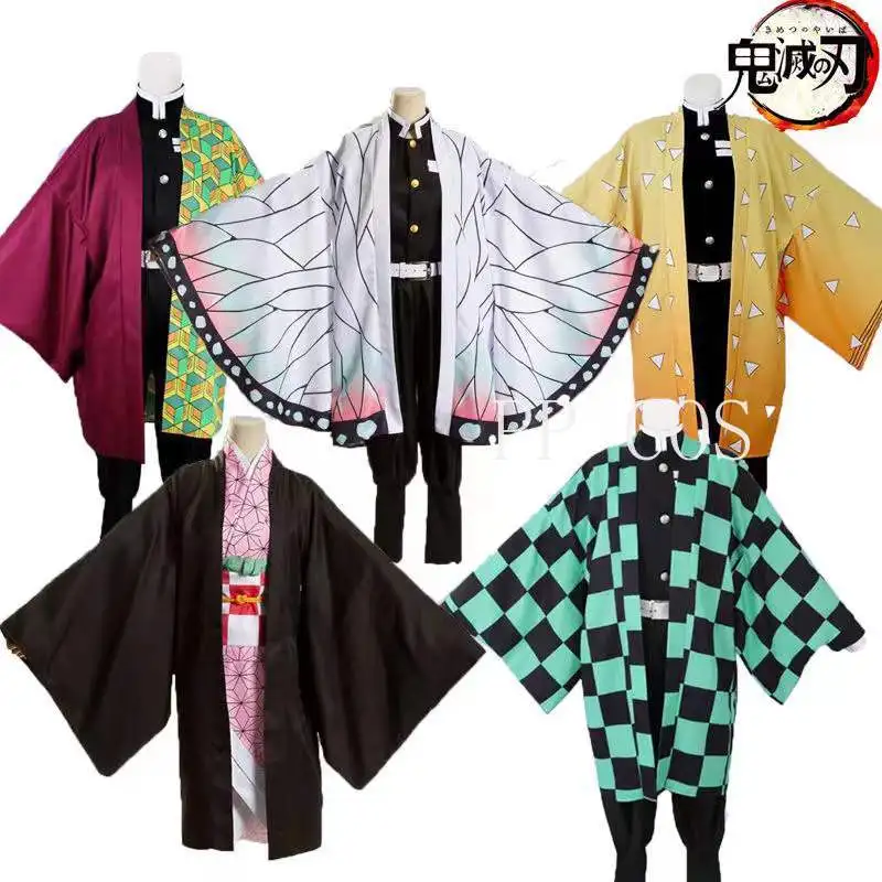 Anime Demon Slayer Kimetsu No Yaiba Tanjiro Kamado Nezuko Zenitsu Shinobu Women Men Full Set Cosplay Halloween Costume Kimono