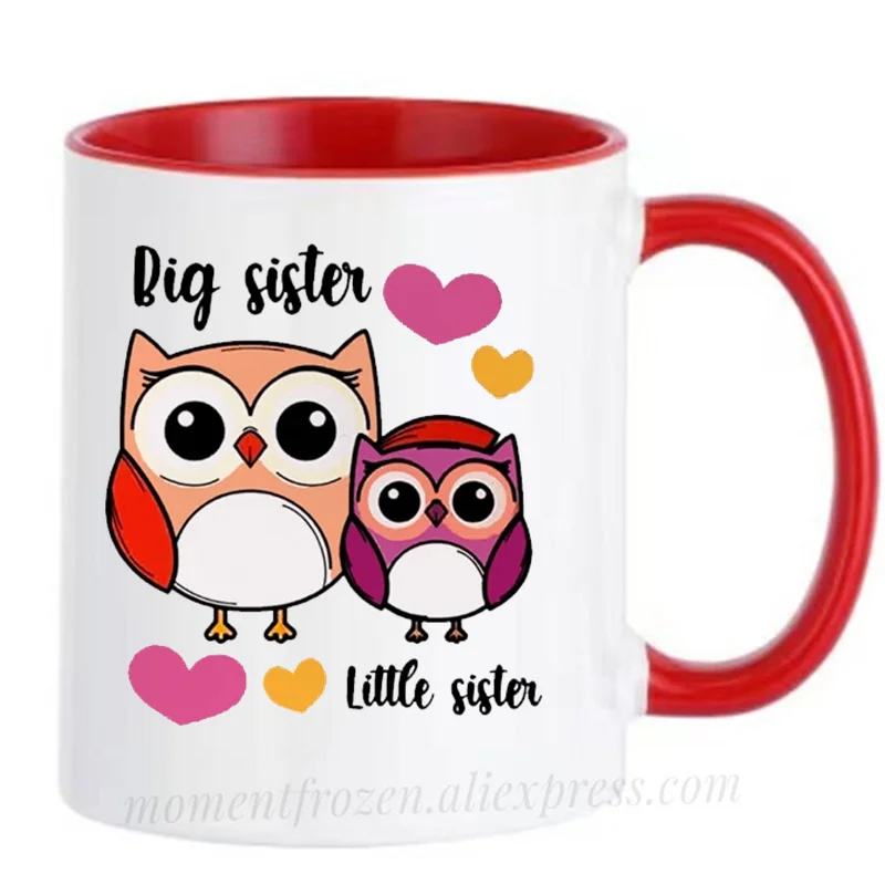 Cute Owl Ceramic Tableware, Big Sister Mugs, Little Sister Gifts Coffeeware, Tea, Milk, Coffee, Drinkware, Home Decal