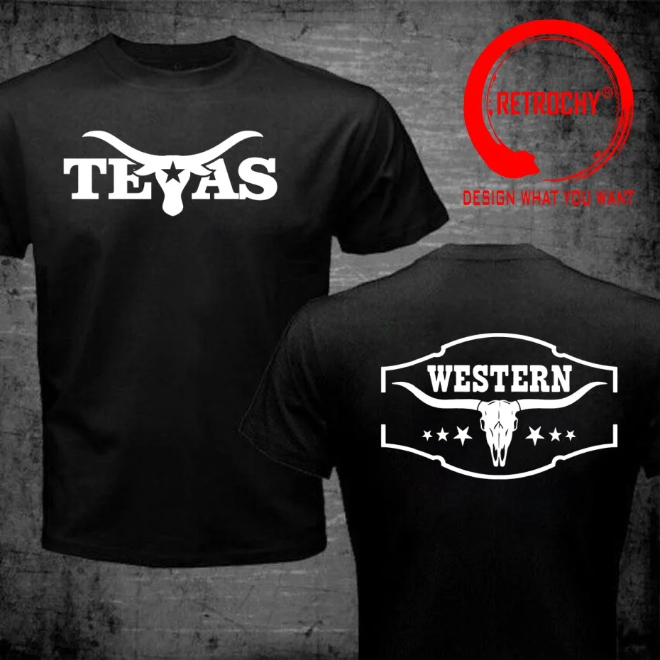 Retro Western Cowboy Bull Skull Ranch T Shirt Men Fashion Trendy Casual Clothing Stylish Tops Tee Shirt Leisure Tshirt
