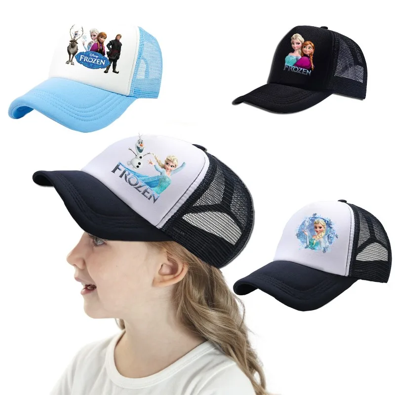 

New Disney Anime Figure Frozen Elsa Anna Baseball Cap For kids girls Casual Print Sun Hat Peaked Hat Summer Net Baseball Cap