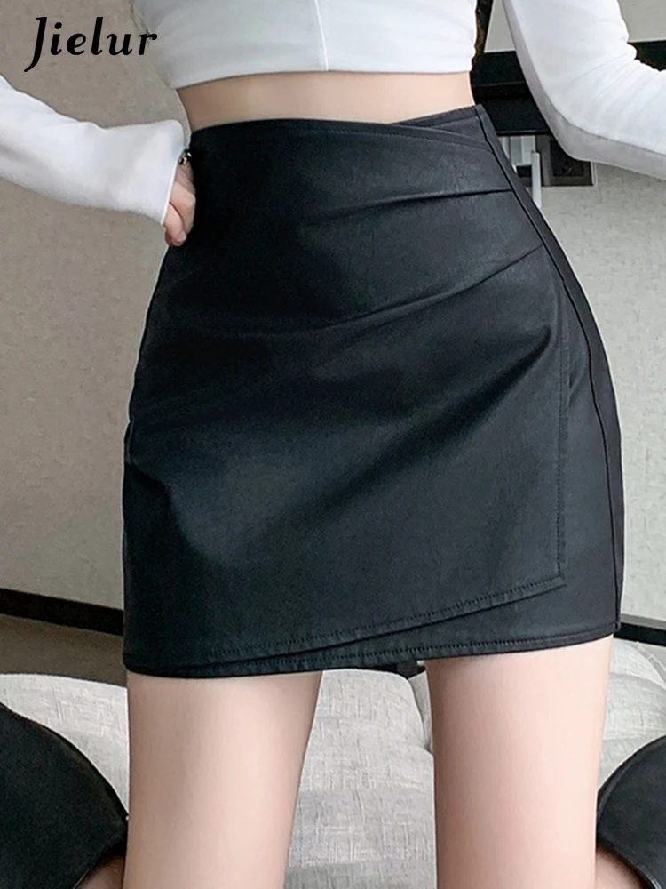

Jielur Black Chicly Simple High Waist Slim Female Mini Skirts Classic A-line Pure Color Basic Casual Autumn Fashion Women Skirts