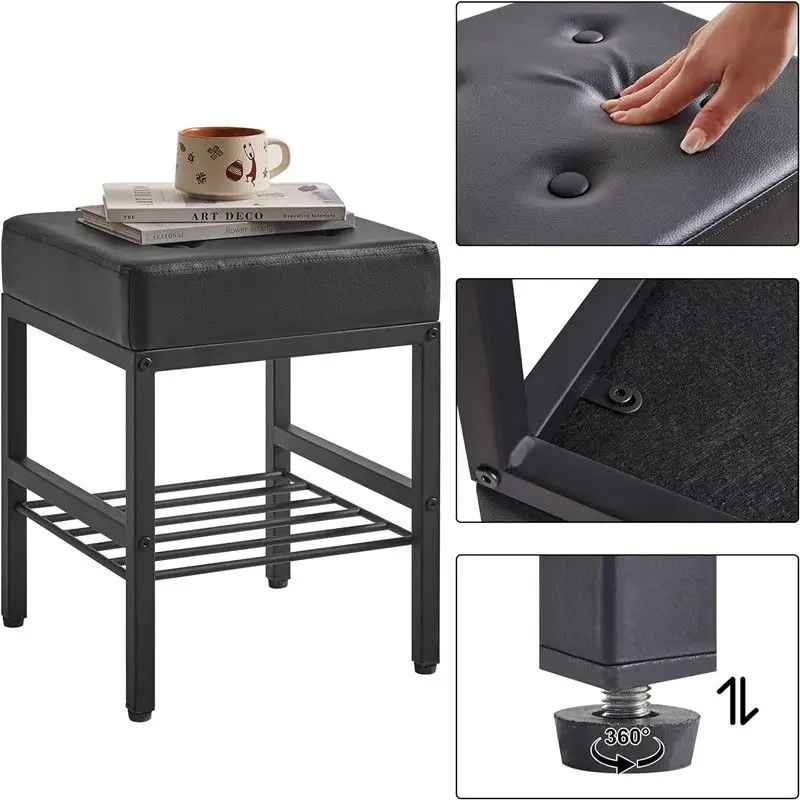 *a forNordic New Vanity Stool - Black Makeup Chair for Home, Girls' Bedroom Manicure Stool & Entryway Stool*