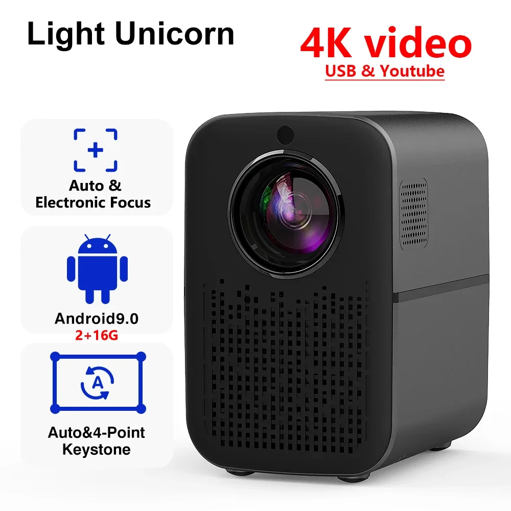 Light Unicorn M6 PRO 1080P LED 4K Video Projector Android 6000 Lumens 5G Wifi Beamer Auto Focus Home Cinema Smartphone Bluetooth