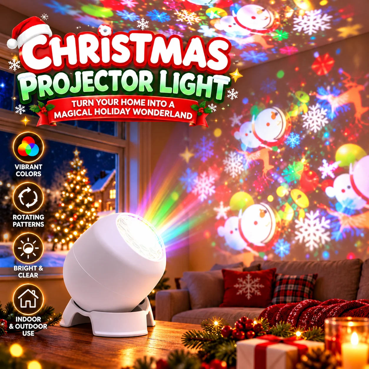 USB Powered 360° Rotatable Galaxy Ocean Star & Christmas Snowflake Projector, Dynamic LED Ambient Night Lamp, Ceiling Projection