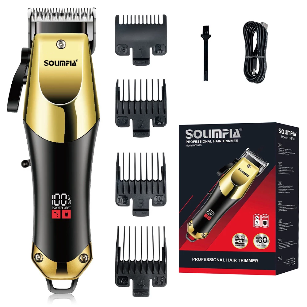Solimpia Hair Clipper Set Professional Hair Trimmer for Men Adjustable Blade LED Display Hair Cutting Machine HT-678