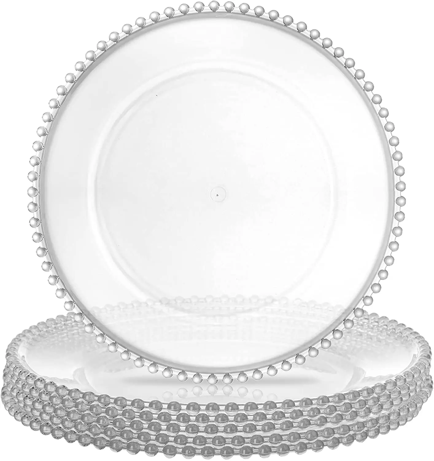 

Hot Sale Clear Luxury Acrylic Wedding Event Charger Plates with Embossed Beaded Rim