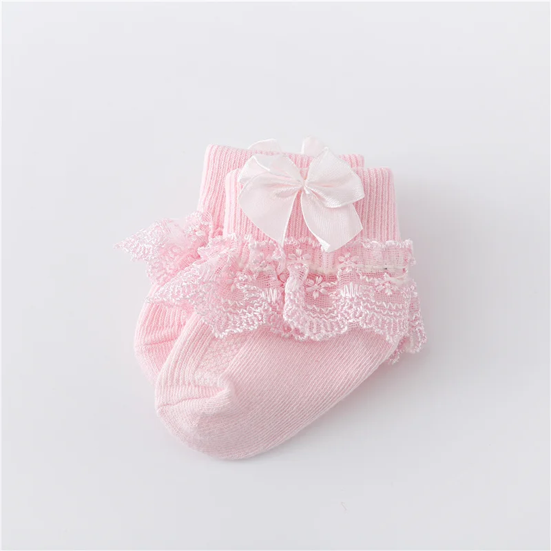 0-24Month Newborn Baby Socks For Girls Cotton Lace Infant Girls Sock Princess Bow Toddler Baby Girls Socks Four Season