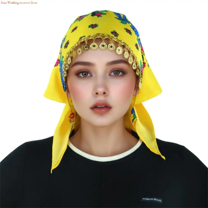 G92D Ethnic HeadWrap Handcrafts Bohemian Gold Tassels Triangular Headscarf for Women