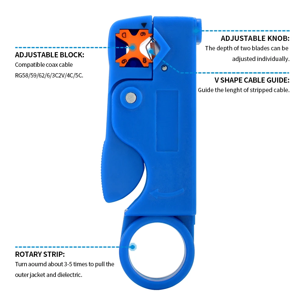 RG59, RG6 Abisolierzange Crimper Tool Kit Koaxialkabel Crimpzange Set mit 10 Stück RG6 F Kompressionsanschlüssen – Detail 7