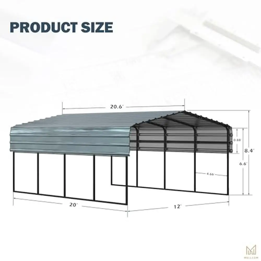 12' x 20' Galvanized Steel Roof Carport Multi-Use Shelter Cars Boats Tractors- Sturdy Metal Shelter All Weather Conditions-