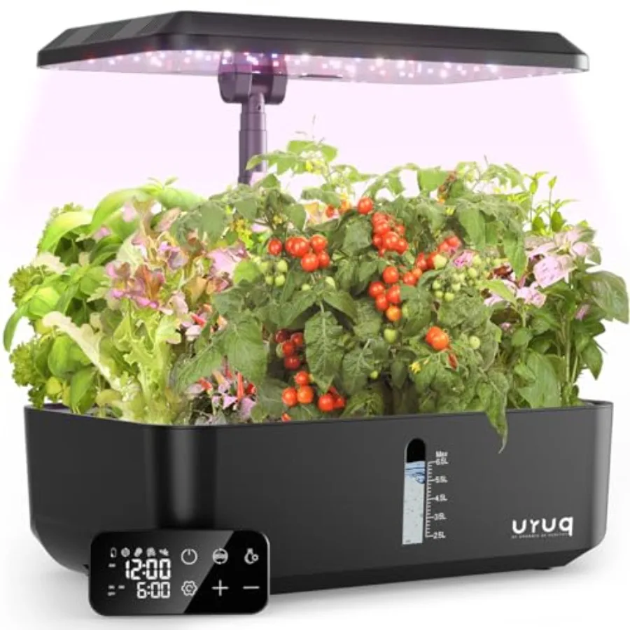

Indoor Hydroponics Growing System with 12 Pods Charcoal Garden Kit Adjustable Height Grow Light Quiet Operation Ideal for Plant