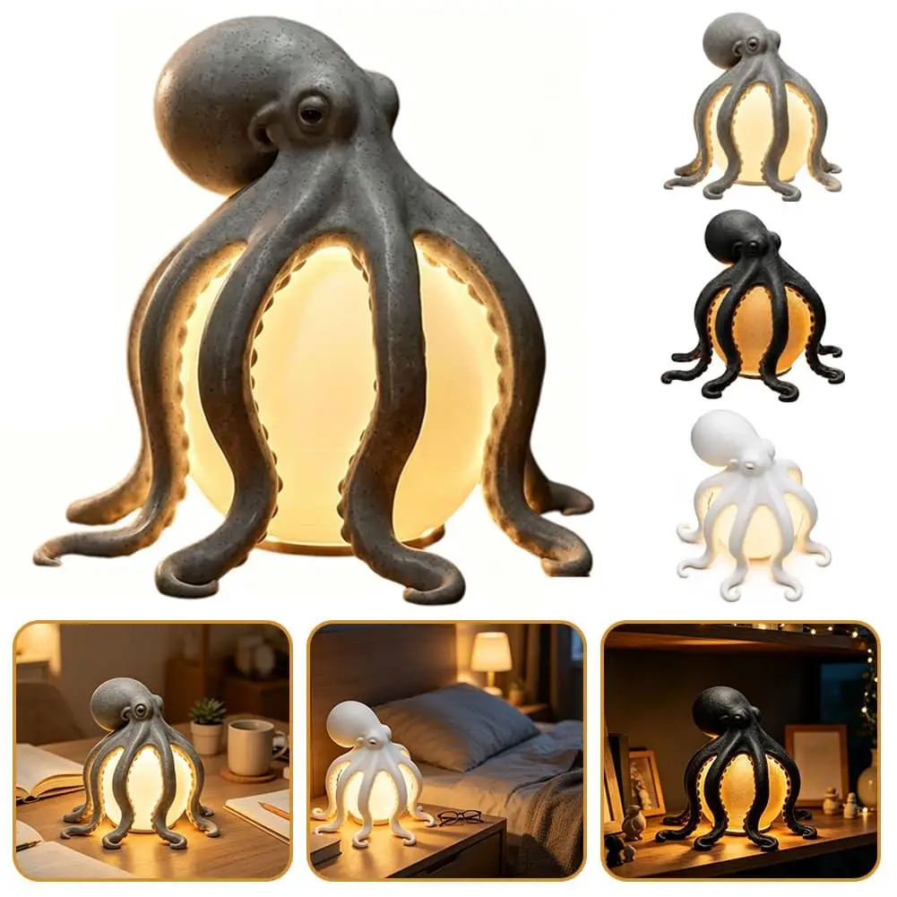 Resin Octopus Table Lamp Ocean Sculpture Warm Light USB Powered Desktop Decoration for Halloween Party Bedroom Home Decor view 4