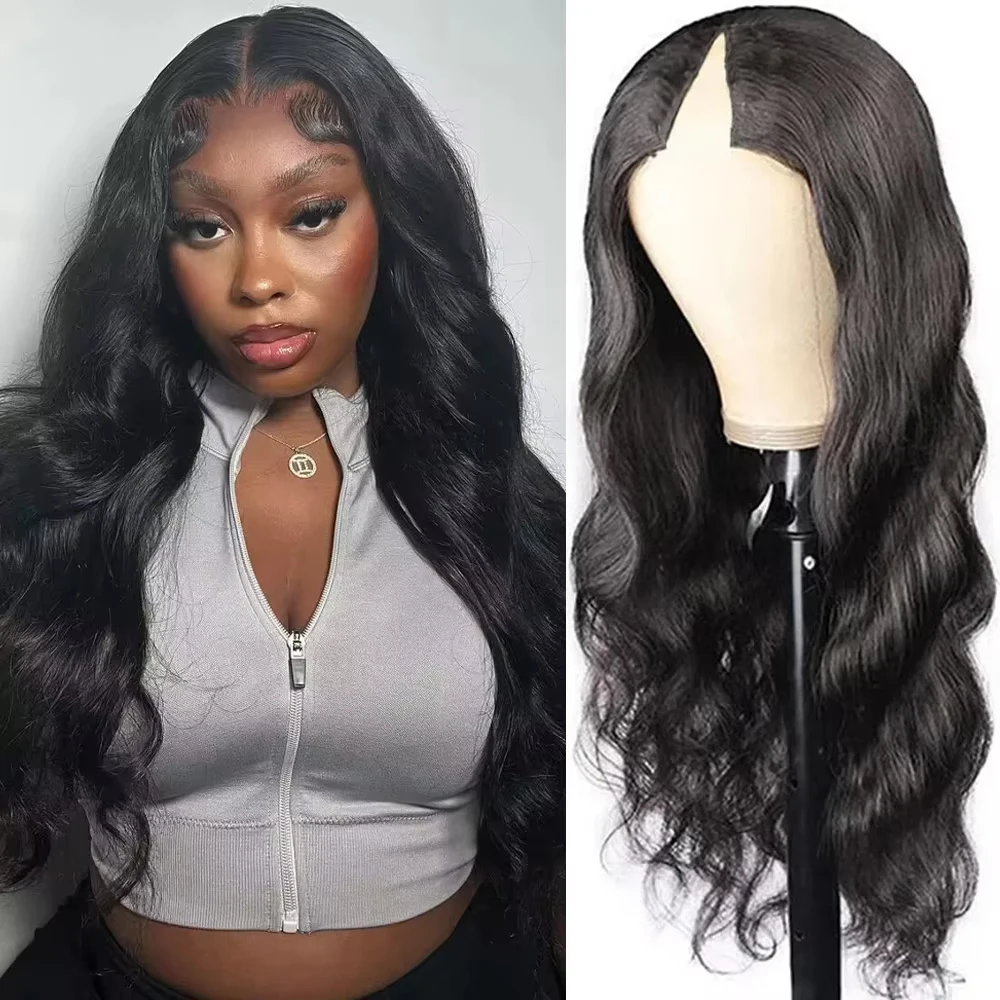 32 Inch Body Wave V Part Wig For Women Brazilian Hair Natural Color Human Hair Wigs 200 Density Machine Made V Shape Wigs