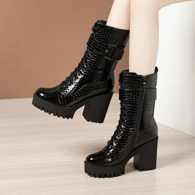 Hot Sales 2023 New High Heels Short Boots Winter New Women's Shoes Leather Boots with Velvet Thickened Warm Sneakers Women