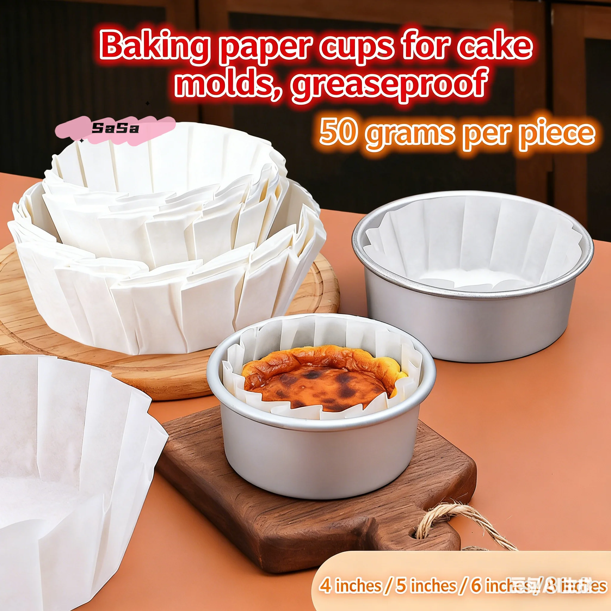50Pcs Assorted Size Foldless Cupcake Liners 3.5-8 Inch Oilproof Baking Cups for Wedding Party Muffin Cake Mold Paper Wrap