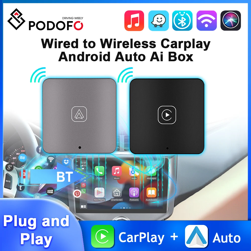 

Podofo Carplay AI Box Android Auto AI Box Wireless Bluetooth Adapter Voice Assistant WIFI Streaming Box For VW Audi Toyota Honda