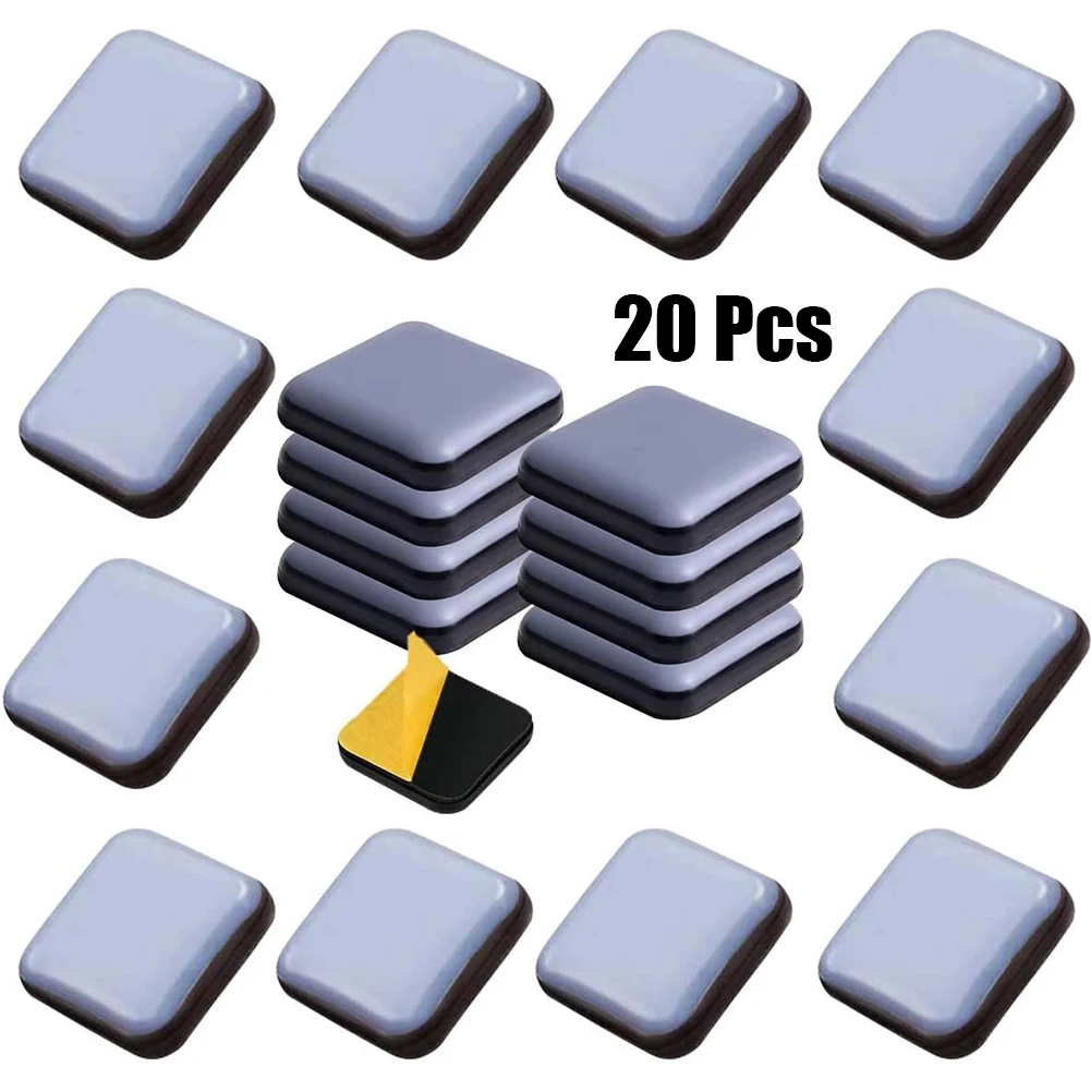 20pcs Feet Glider Square Furniture Gliders Selfadhesive Sliders Blue Floor Mover Pads For Household Home Furniture