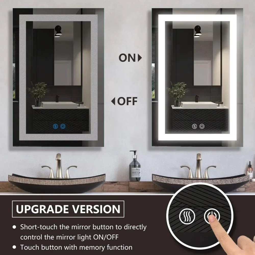 Espejo LED inteligente, lámpara táctil rectangular, montado en la pared, espejos de baño