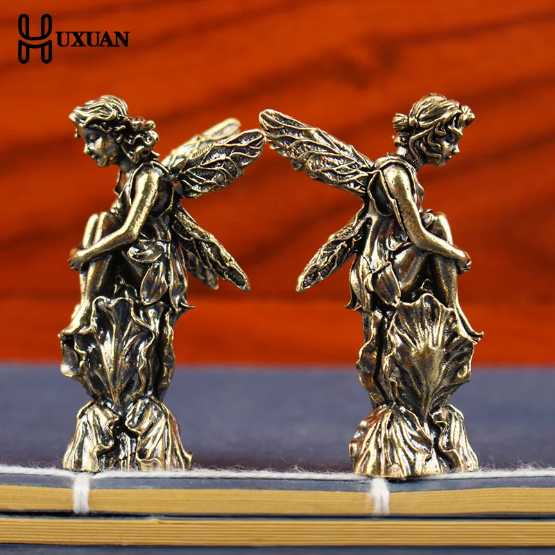Retro Copper God Of Love Cupid Statue Small Ornaments Brass Angel Figurines Home Decor Accessories