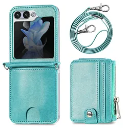 2 in 1 Detachable Zipper Wallet For Samsung Z Flip 6 5 4 3 Flip6 Flip5 Flip4 Flip3 5G Phone Case with Card Slot & Long Lanyard